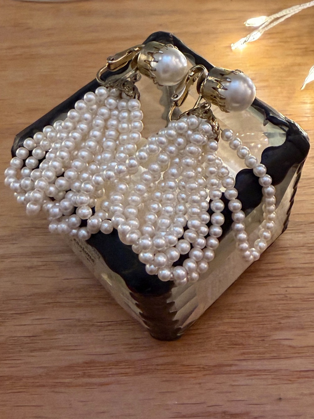 ✨Mid-Century Multi-Strand Pearl Tassel Cascade Clip-On Earrings ✨